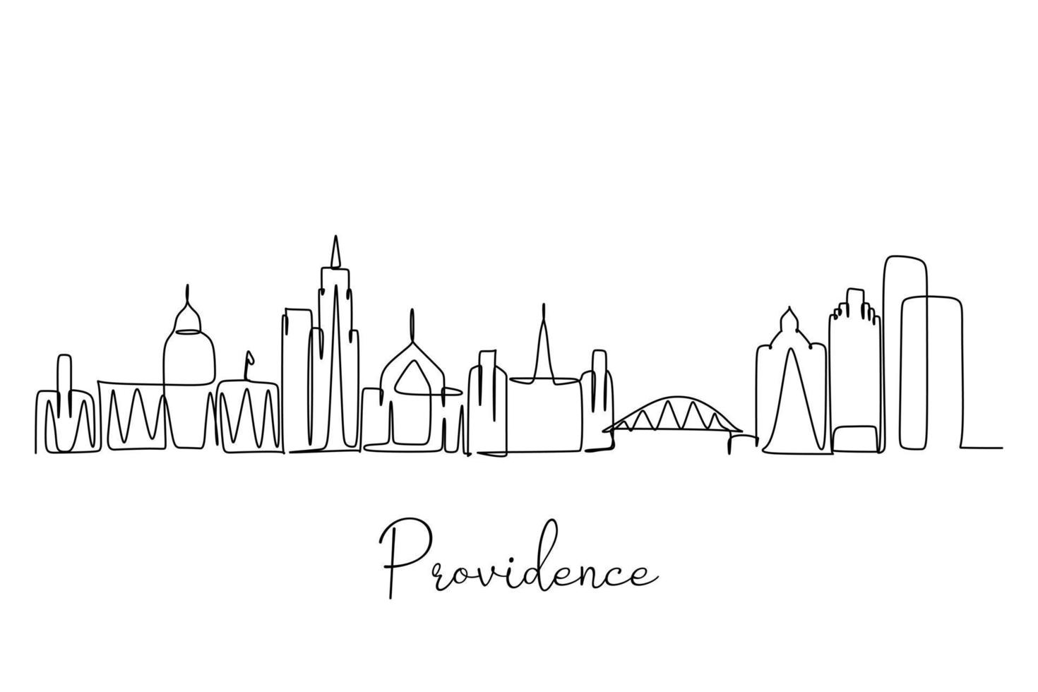 Einzeilige Zeichnung der Skyline der Stadt Providence, Vereinigte Staaten. historische Stadtlandschaft der Welt. bestes Urlaubsziel. editierbarer Schlaganfall trendige durchgehende Linie zeichnen Design-Vektorillustration vektor