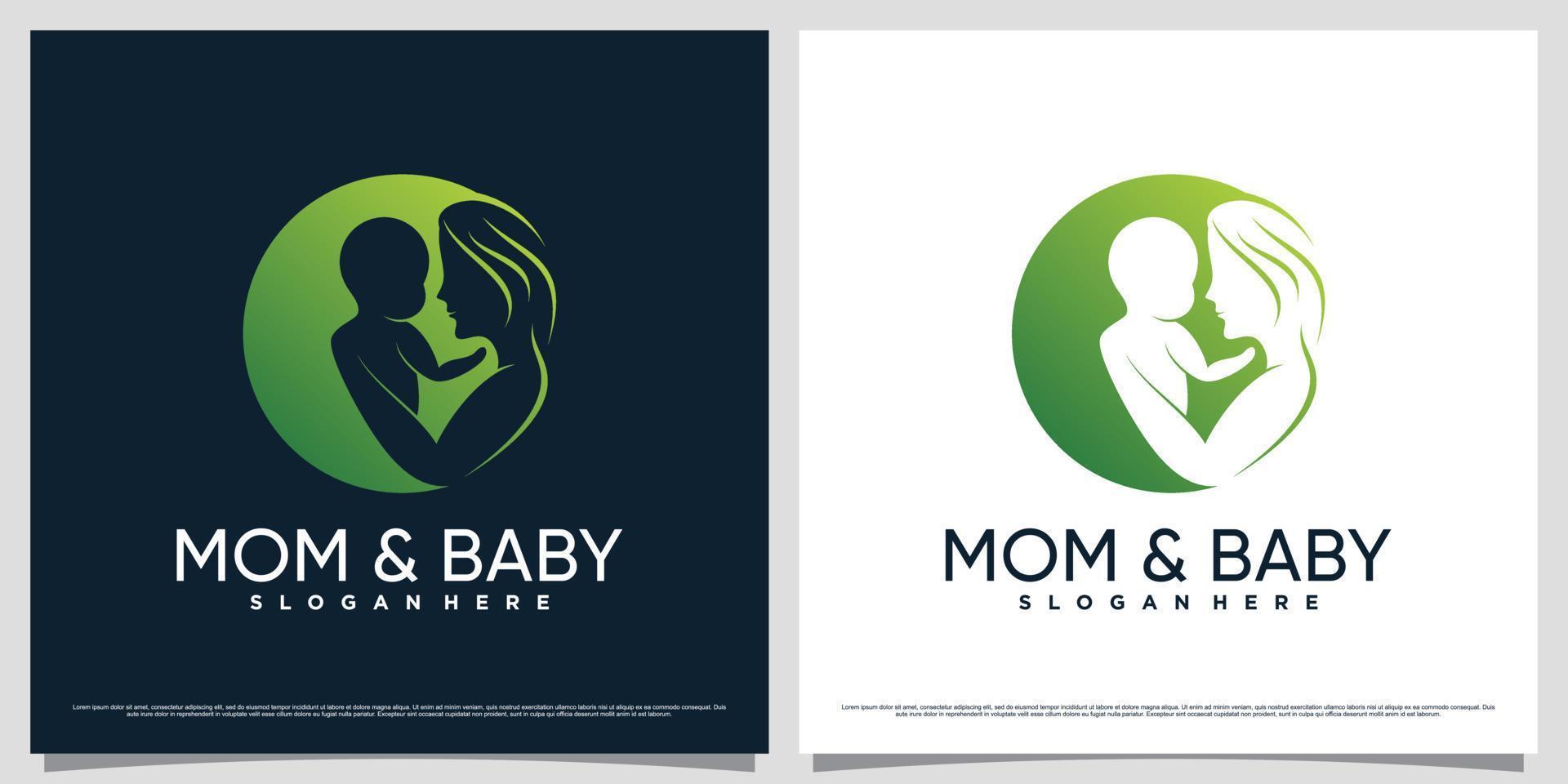 mamma och bebis logotyp design mall med negativ Plats begrepp och kreativ element vektor
