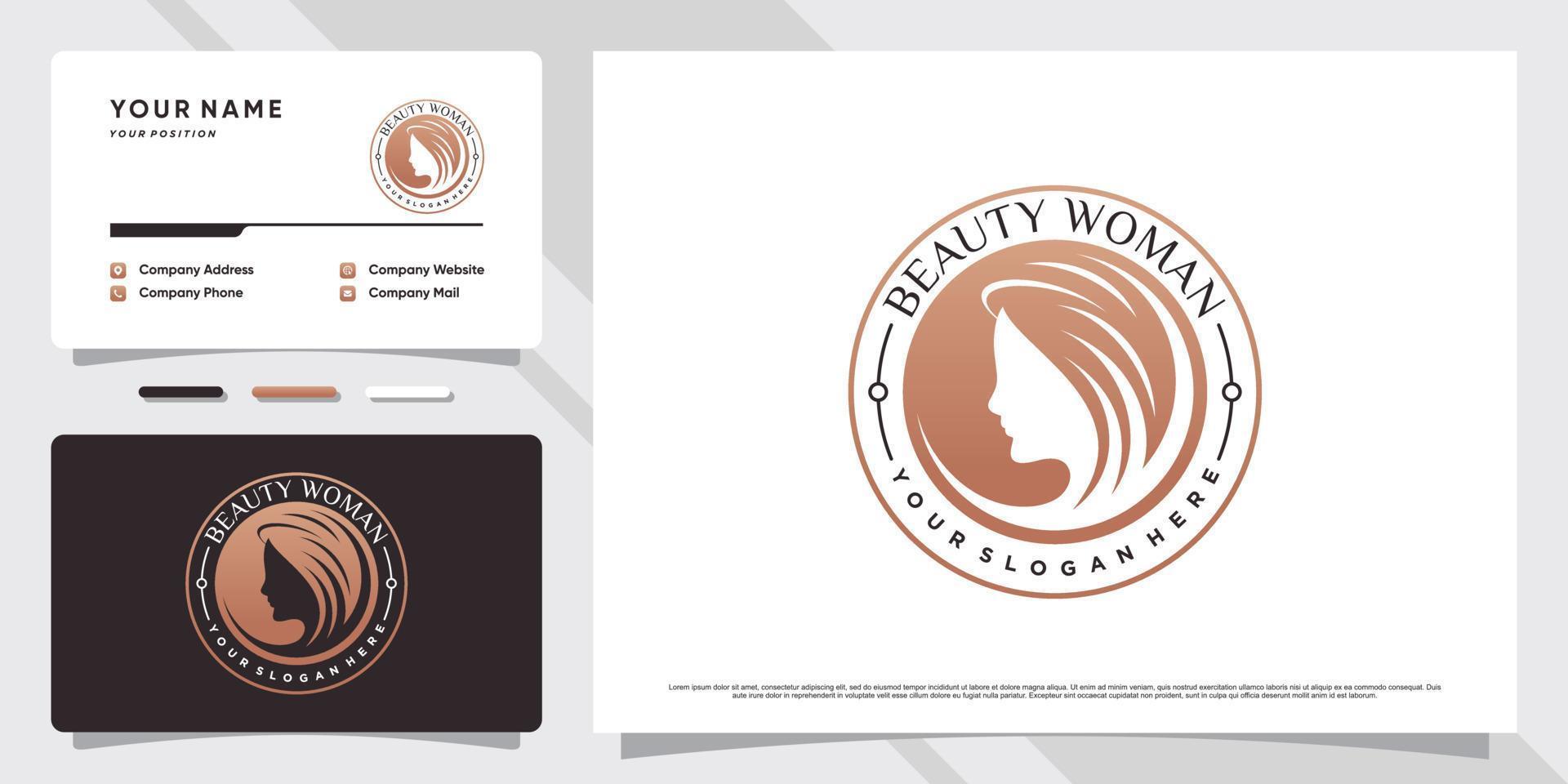 Beauty-Frauen-Logo-Design mit Emblem-Stil-Konzept und Visitenkartenvorlage vektor