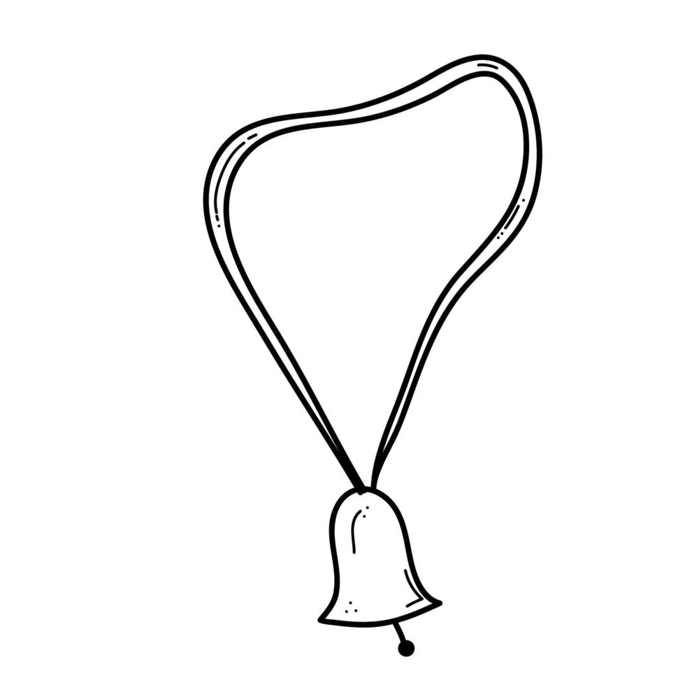 kritzeln kuhglocke am riemen. Glocke für Rinder. hand gezeichnete illustration auf lokalisiertem weißem hintergrund vektor