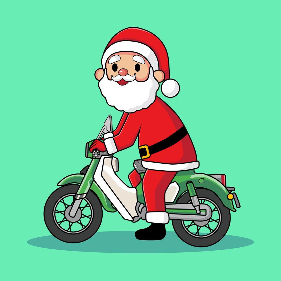 Vektor-Weihnachtsmann-Figur, die ein Motorrad fährt vektor