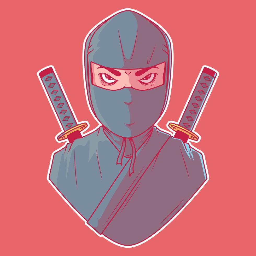 Ninja-Charakter-Vektor-Illustration. Maskottchen, Kampfsport, Gamer-Designkonzept. vektor