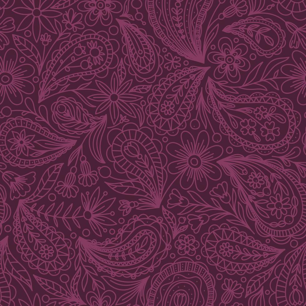 lila Vektor nahtloser Hintergrund mit rosa Paisley-Konturmuster