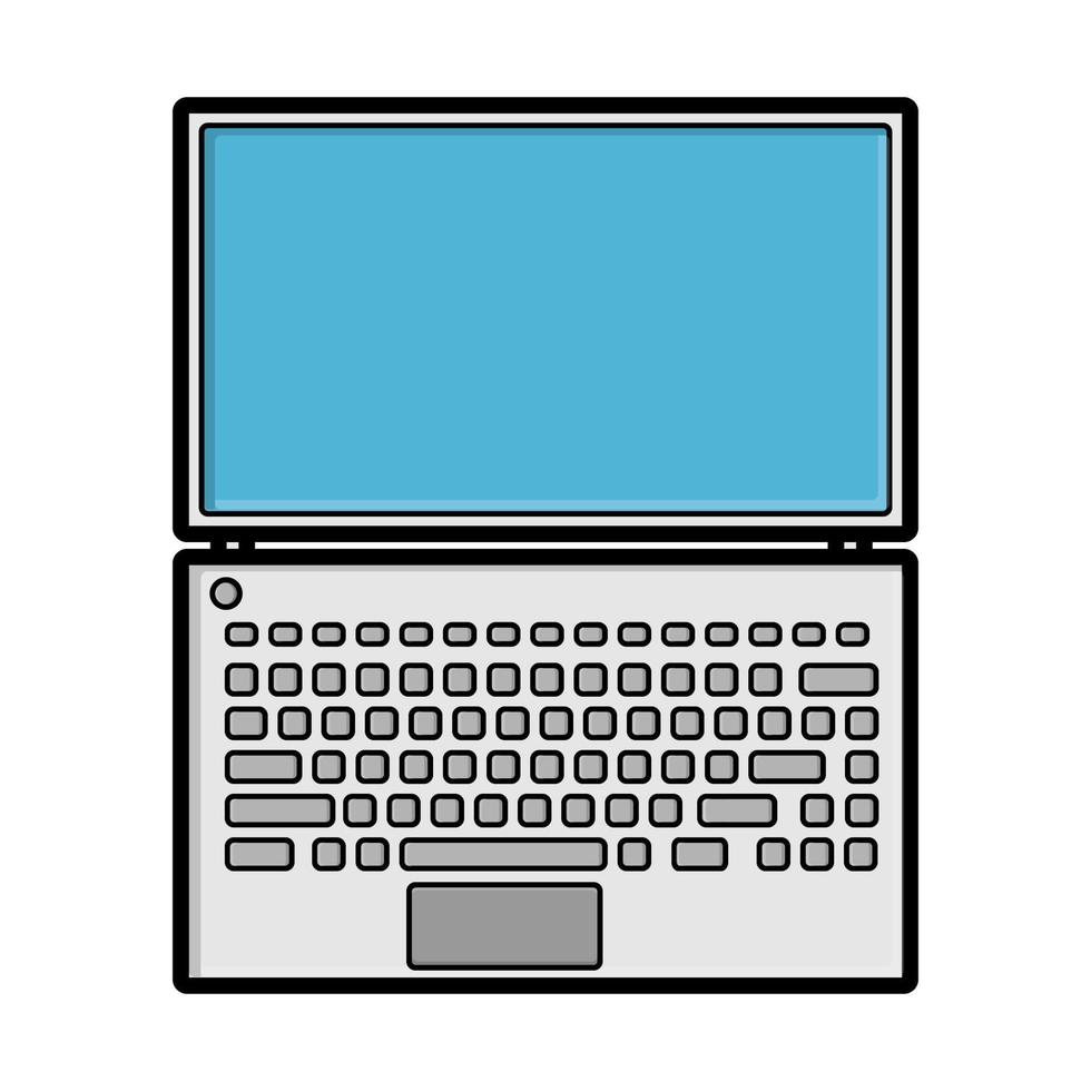vektorillustration der weißen flachen ikone des einfachen modernen digitalen digitalen rechteckigen laptops mit tastatur und monitor lokalisiert auf weißem hintergrund. konzept computer digitale technologien vektor