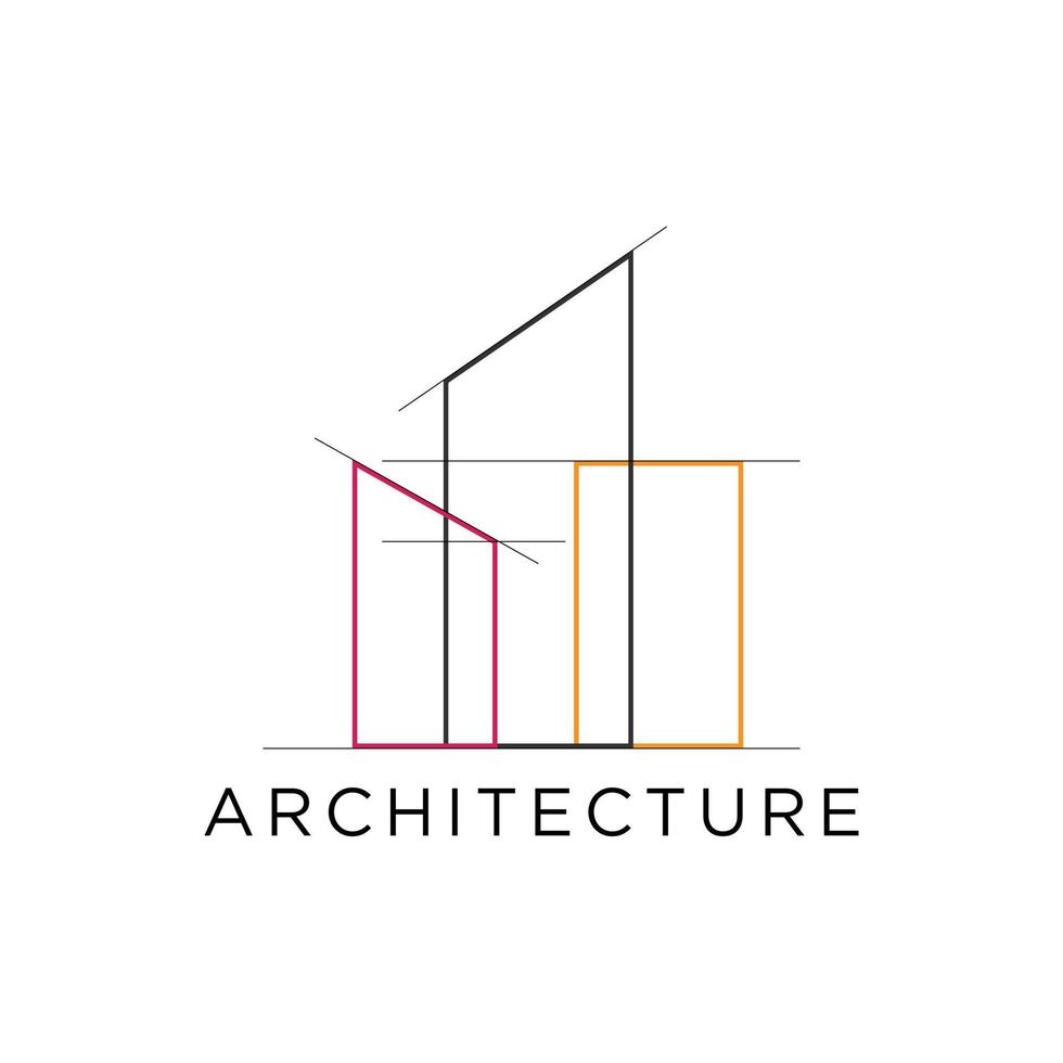 Umriss Architektur Immobilien Gebäude Logo mit Rasterlinie vektor