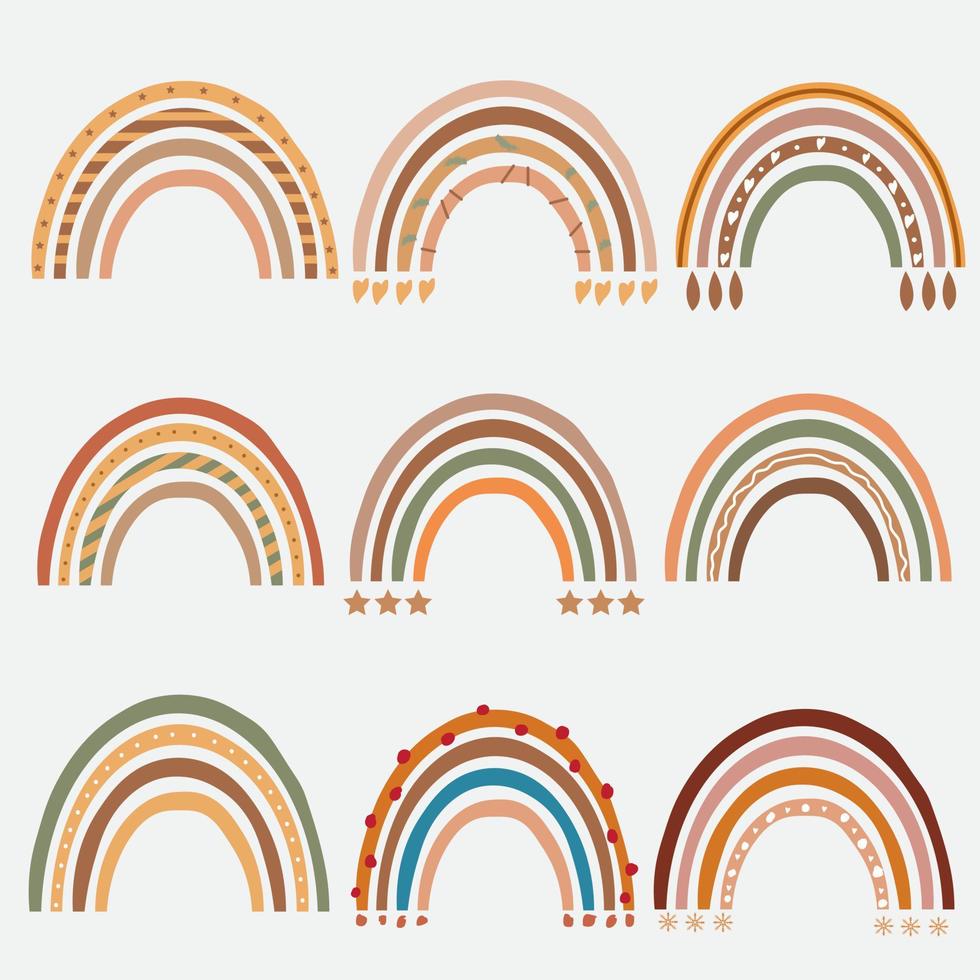 uppsättning av söt regnbågar i en enkel stil pastell Färg för boho affisch vektor