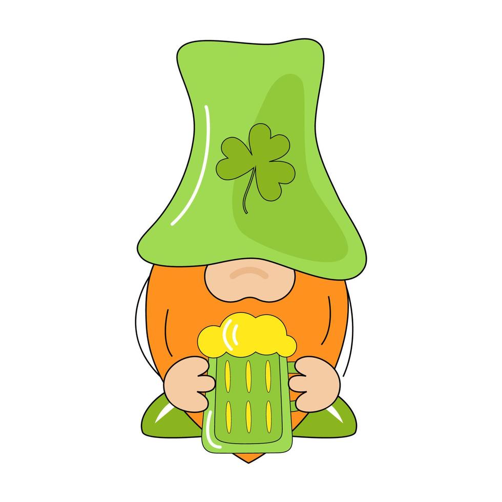 ikon pyssling. st. Patricks dag irländsk nisser med råna öl för Bra tur. tecknad serie nisser isolerat på vit bakgrund. vektor illustration