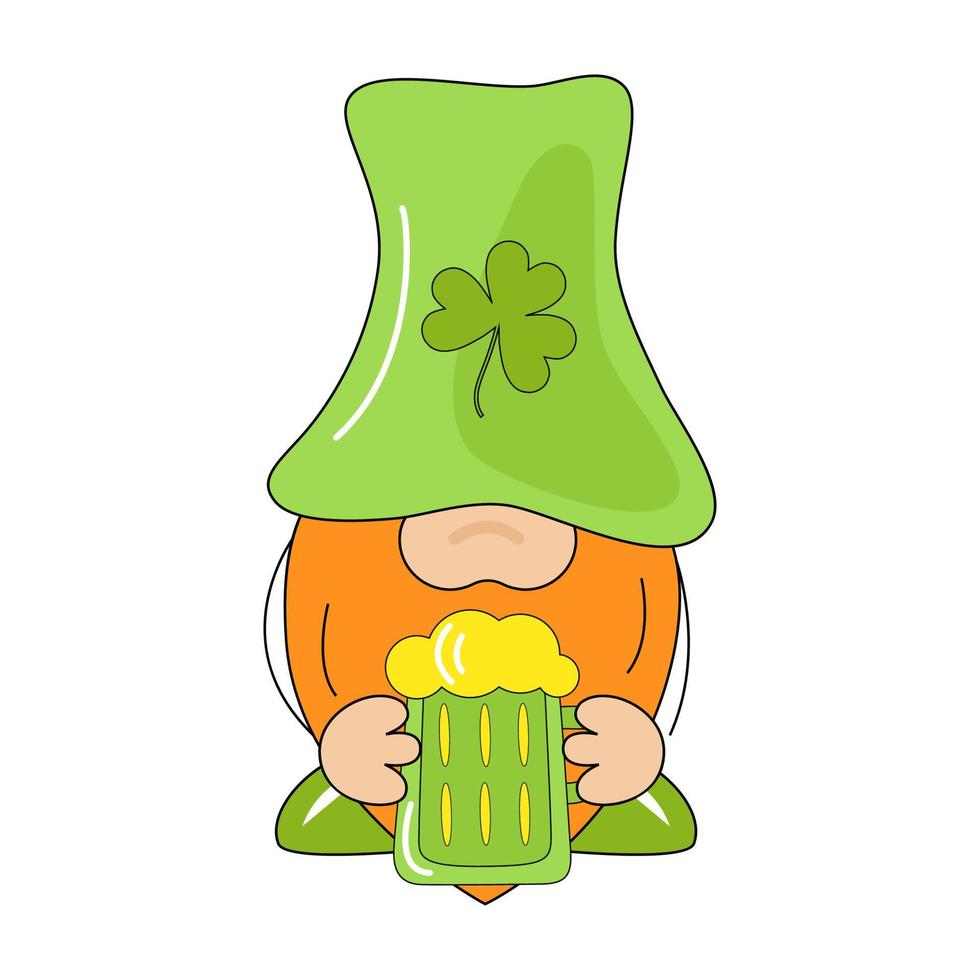 Symbol Kobold. st. Patrick's Day irische Gnome mit Krugbier als Glücksbringer. Cartoonzwerge isoliert auf weißem Hintergrund. Vektor-Illustration vektor