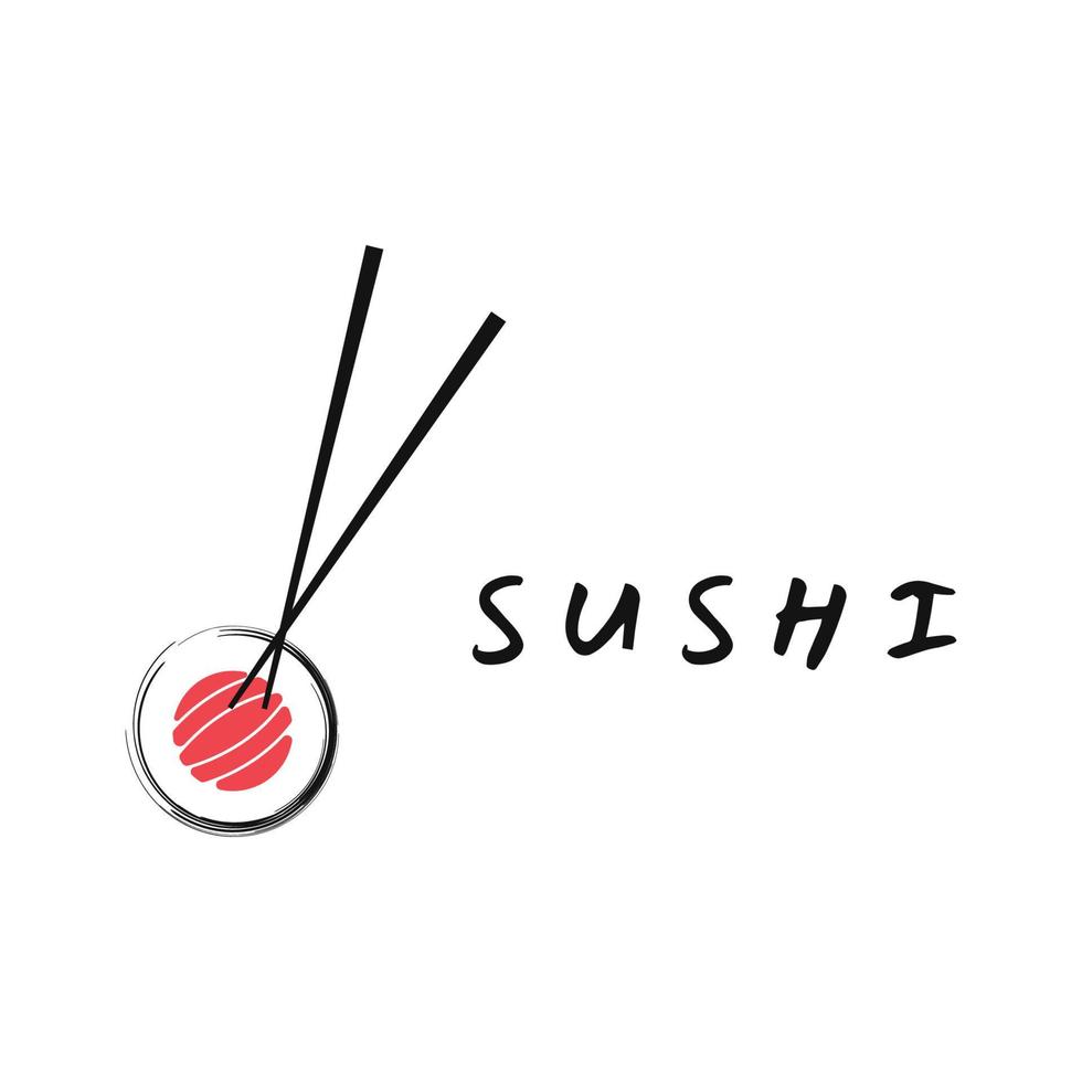 sushi logo template design.seafood oder traditionelle japanische küche mit lachs, leckeres essen.logo für japanisches restaurant, bar, sushi-shop. vektor