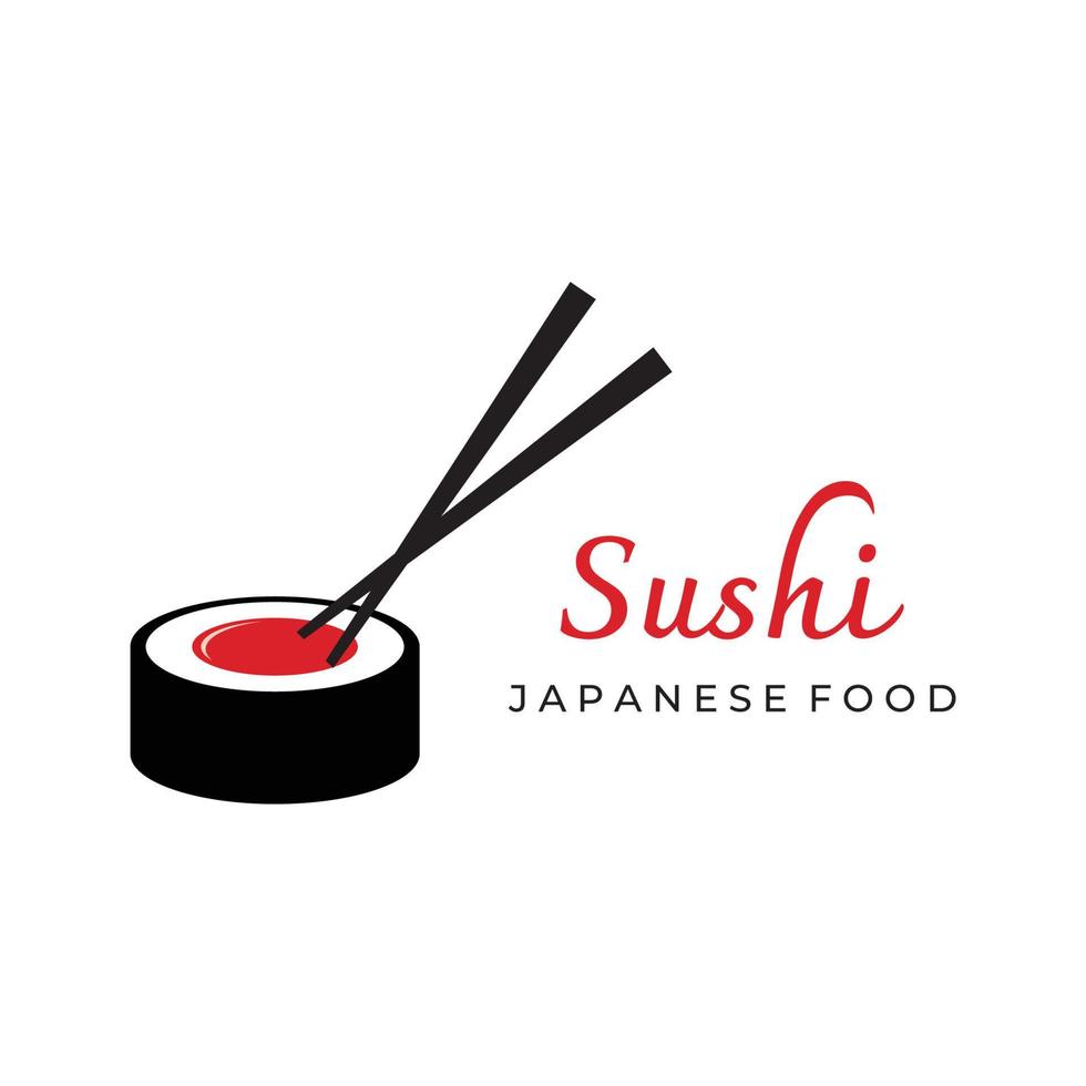 sushi logo template design.seafood oder traditionelle japanische küche mit lachs, leckeres essen.logo für japanisches restaurant, bar, sushi-shop. vektor