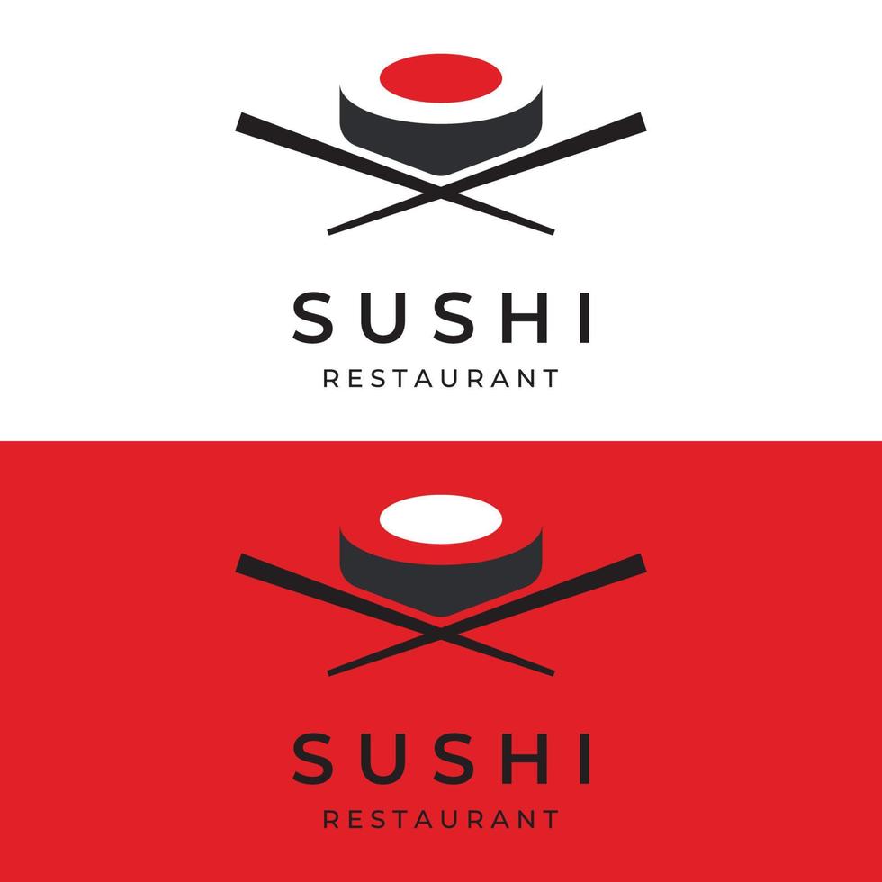 sushi logo template design.seafood oder traditionelle japanische küche mit lachs, leckeres essen.logo für japanisches restaurant, bar, sushi-shop. vektor