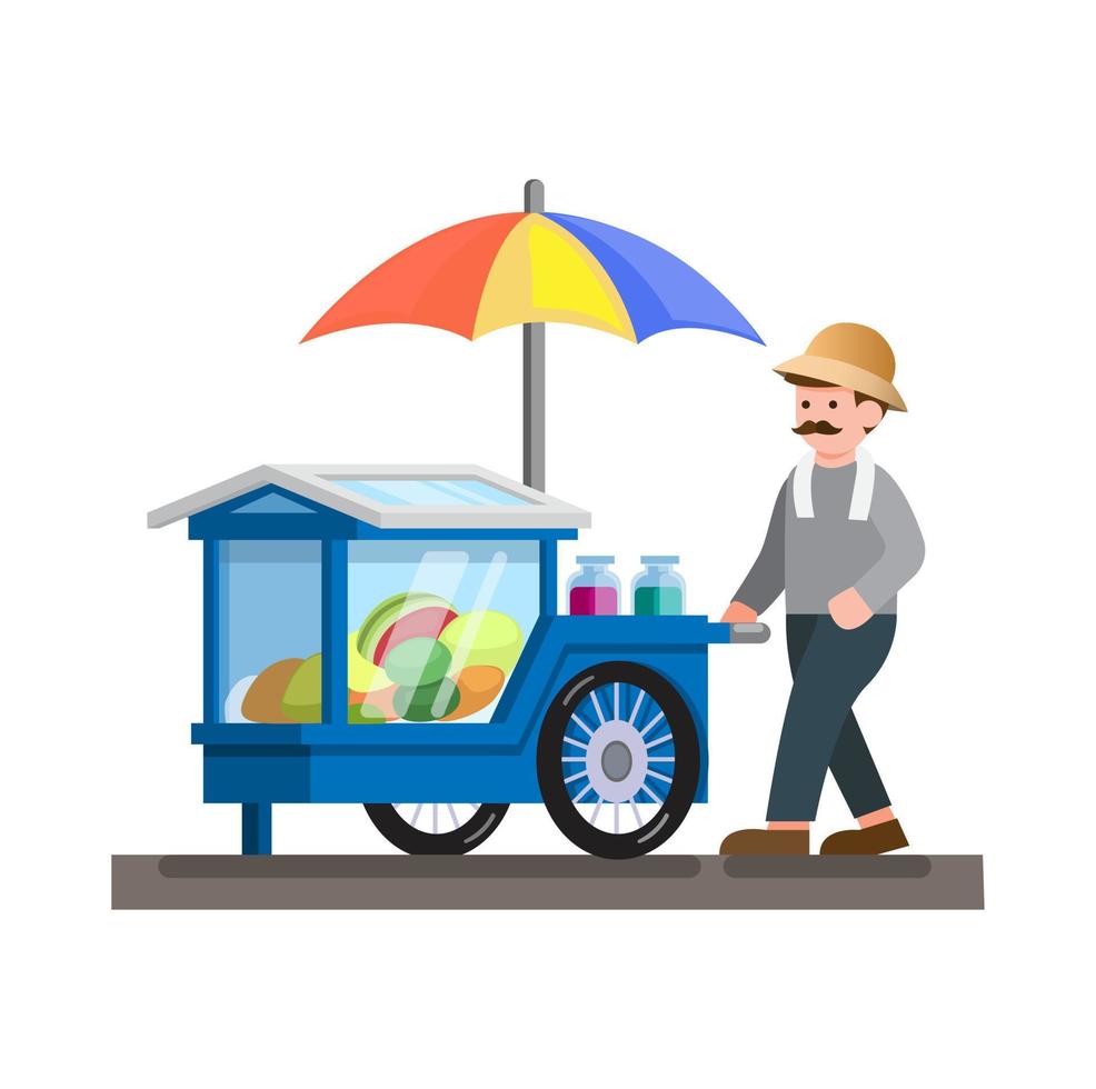 penjual Rujak är frukt sallad säljare i vagn traditionell gata mat från indonesien illustration vektor