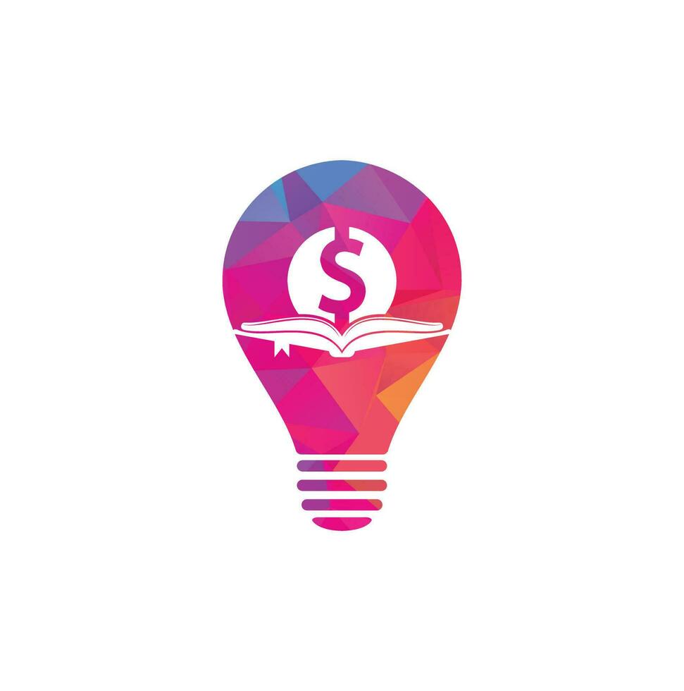 Geld Buch Glühbirne Form Symbol Logo Gestaltungselement. Doller und Buchsymbol mit Logo vektor
