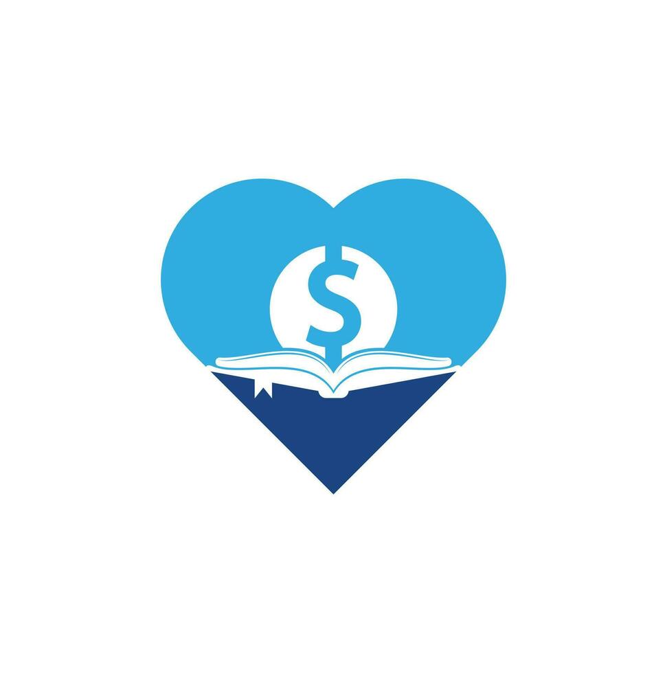 pengar bok hjärta form ikon logotyp design element. doller och bok ikon med logotyp vektor