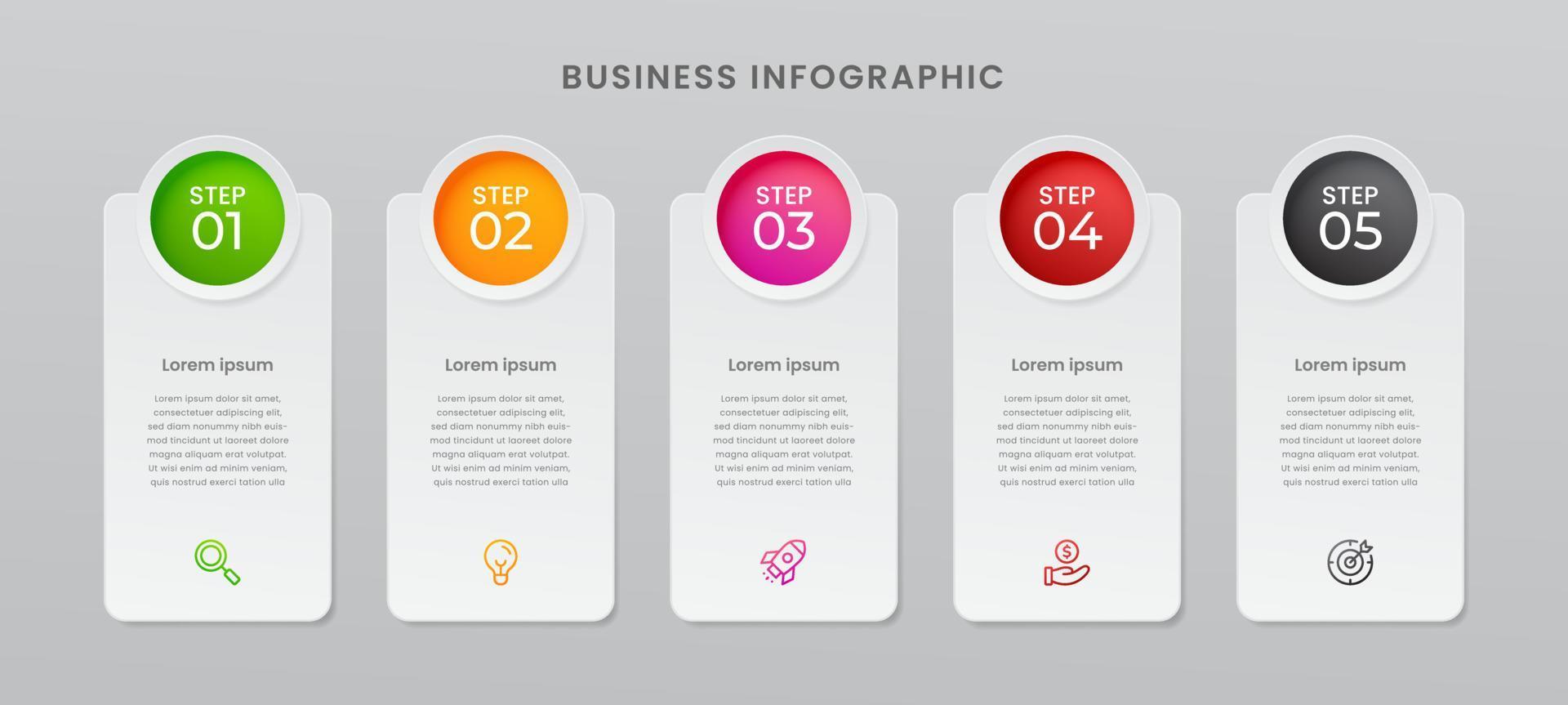 Infografik-Design mit Symbolen und 5 Optionen, Punkt oder Schritten. Vektorvorlage vektor