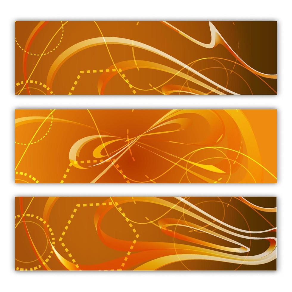 ein Satz von drei abstrakten, mehrfarbigen Hintergründen aus abstrakten, hellen, energiegeladenen, modernen digitalen Texturen der Zukunft, magische Mode, gelbe Linien aus wunderschönen, geschwungenen Plakaten. Vektorillustration vektor