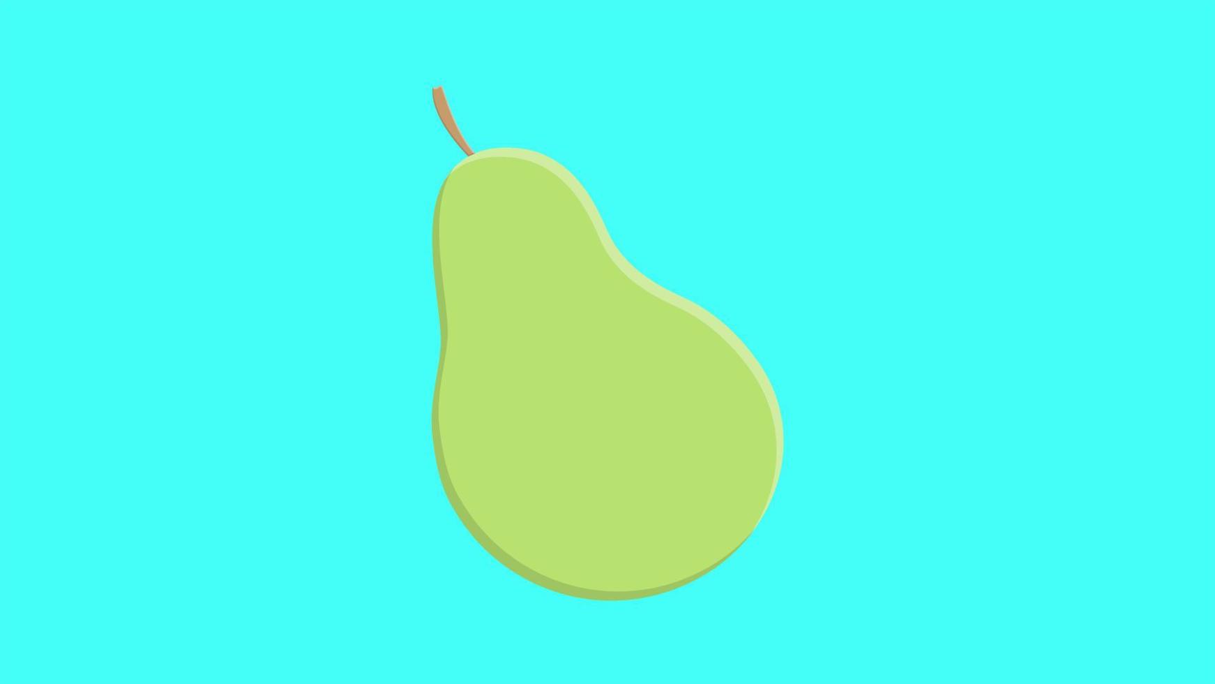 vektor illustration. päron grön på en turkos bakgrund. söt teckning med frukt. päron med en kvist i de bild. friska frukt