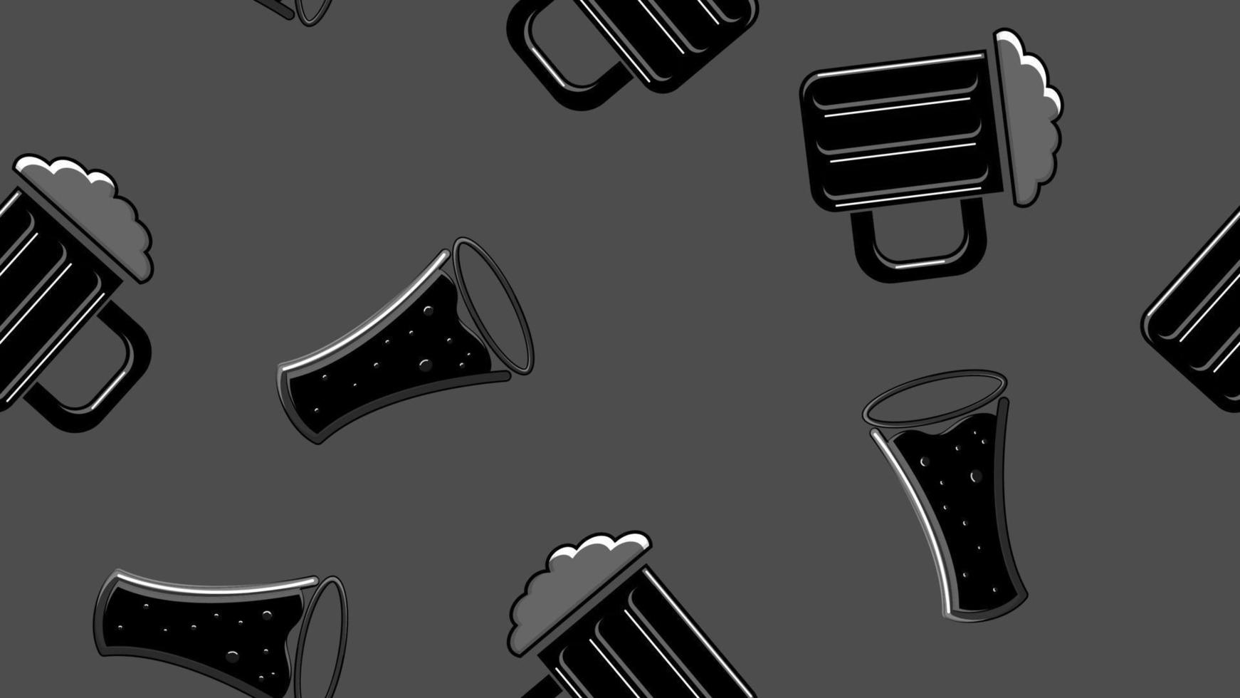 sömlös mönster av svart repetitiva alkoholhaltig öl glasögon glas med öl skummande hoppy malt hantverk lageröl på en svart och vit bakgrund för st. Patricks dag. vektor illustration