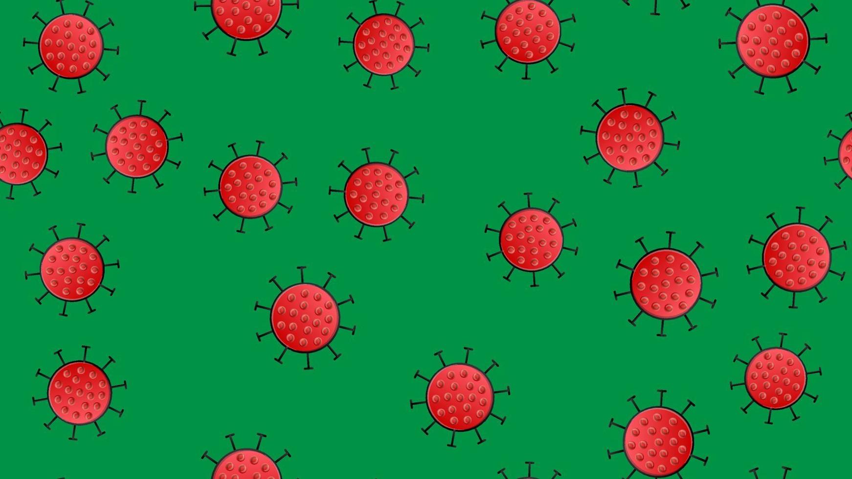 sömlös mönster av röd virus av de bakterie coronavirus sjukdom covid-19 pandemi farlig infektiös textur på en grön bakgrund vektor