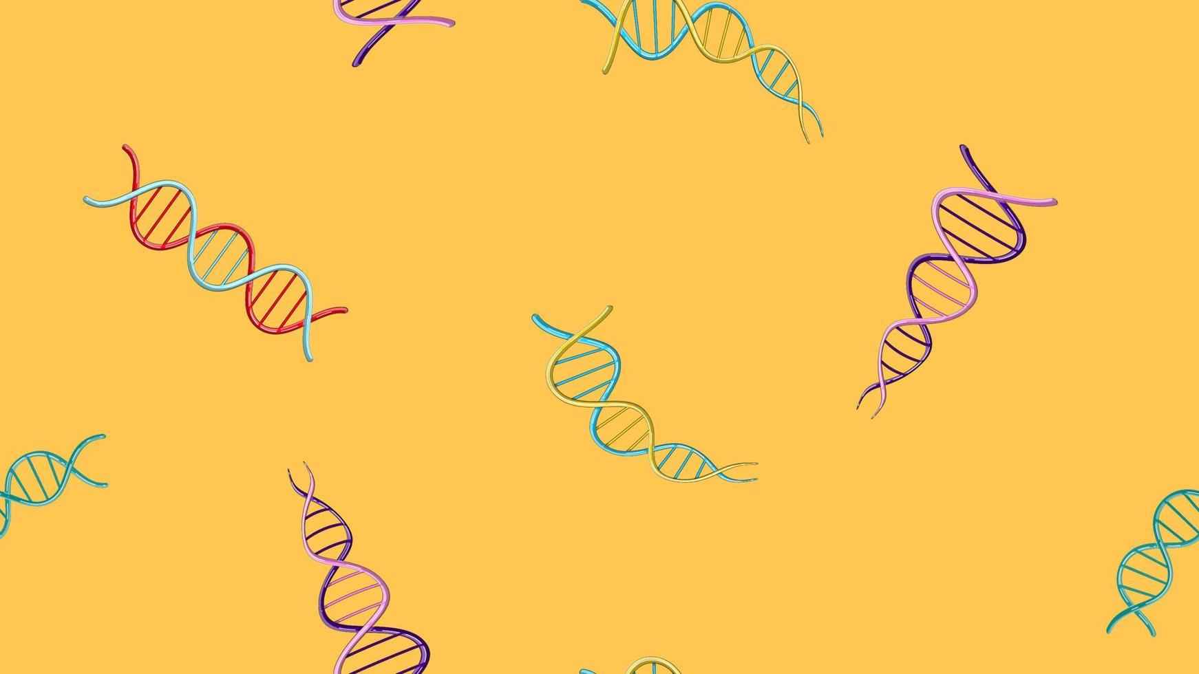 sömlös mönster textur av ändlös repetitiva medicinsk vetenskaplig abstrakt strukturer av dna gen molekyler modeller på en gul bakgrund. vektor illustration