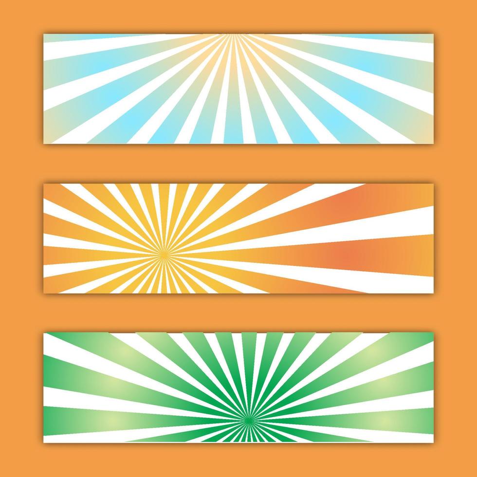 Satz von drei abstrakten mehrfarbigen Hintergrundtexturen von abstrakten, hellen, energiegeladenen, magischen Retro-Sunburst-Postern. Vektor-Illustration vektor