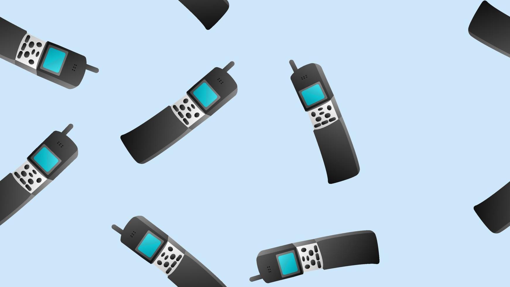 Nahtloses Muster von Retro-alten Hipster-Handys aus den 70er, 80er, 90er, 2000er Jahren auf blauem Hintergrund vektor