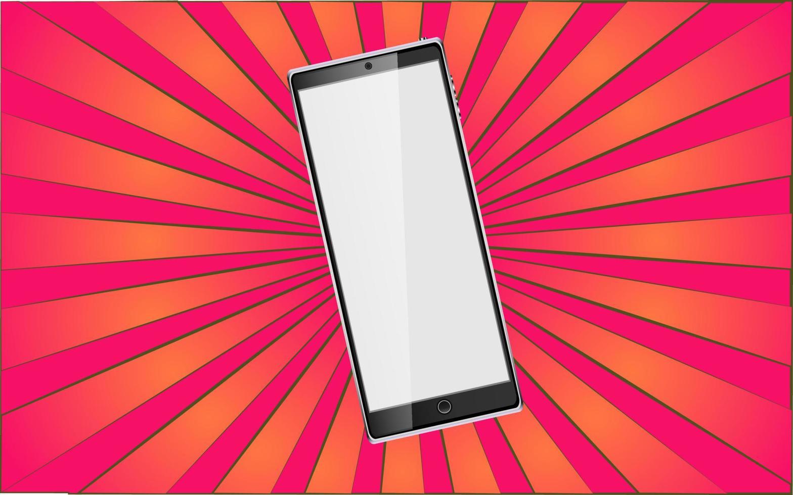 modern digital mobil telefon smartphone på abstrakt röd strålar bakgrund. vektor illustration