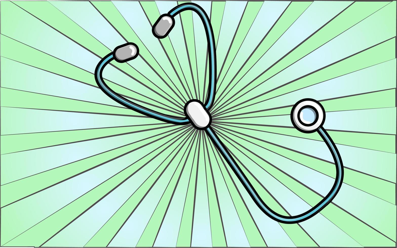 medicinsk stetoskop fanendoskop för lyssnande till lungor och hjärta och hälsa vård på en bakgrund av abstrakt grön strålar. vektor illustration