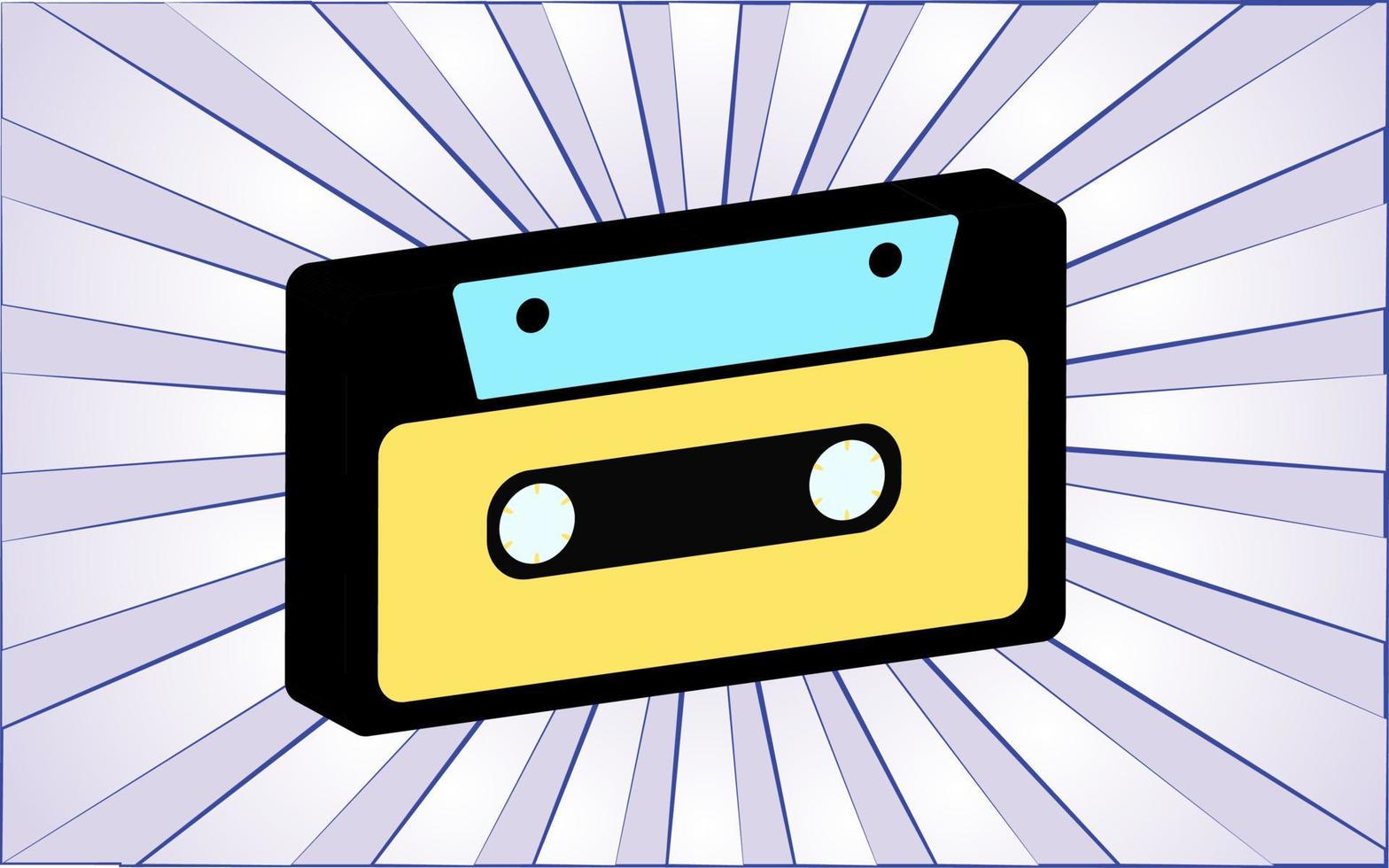 Retro-alte antike Musik-Audiokassette aus den 70er, 80er, 90er, 2000er Jahren vor dem Hintergrund abstrakter blauer Strahlen. Vektor-Illustration vektor