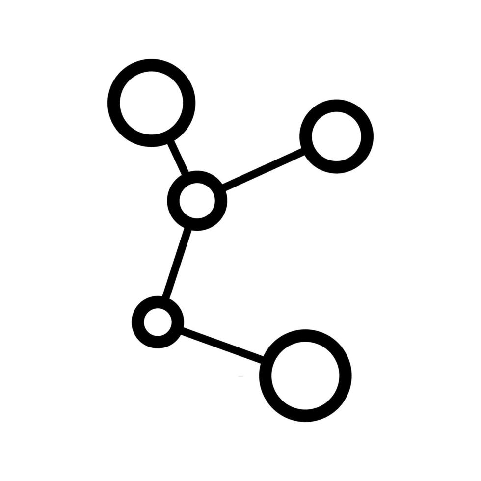 ein einfaches abstraktes wissenschaftliches chemisches Diagramm der Struktur eines Moleküls mit Atomen und molekularen Valenzbindungen, ein einfaches schwarz-weißes Symbol auf weißem Hintergrund. Vektor-Illustration vektor