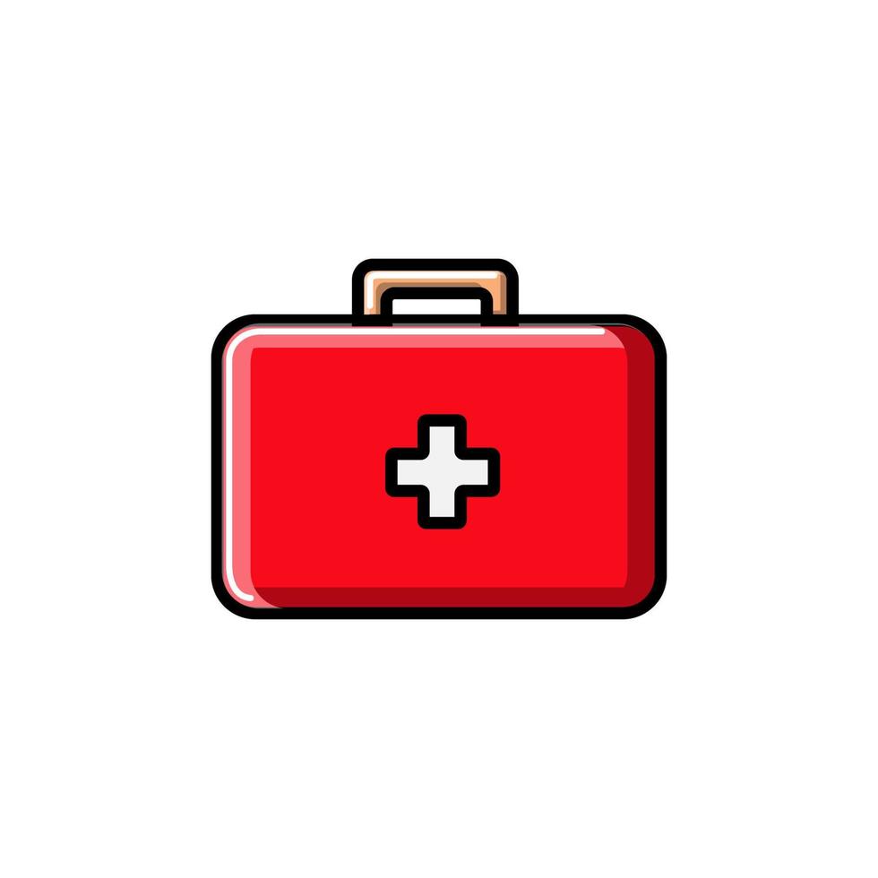 Medizinisches rechteckiges Erste-Hilfe-Set mit Medikamenten, Aktentasche für Erste Hilfe, Symbol auf weißem Hintergrund. Vektor-Illustration vektor