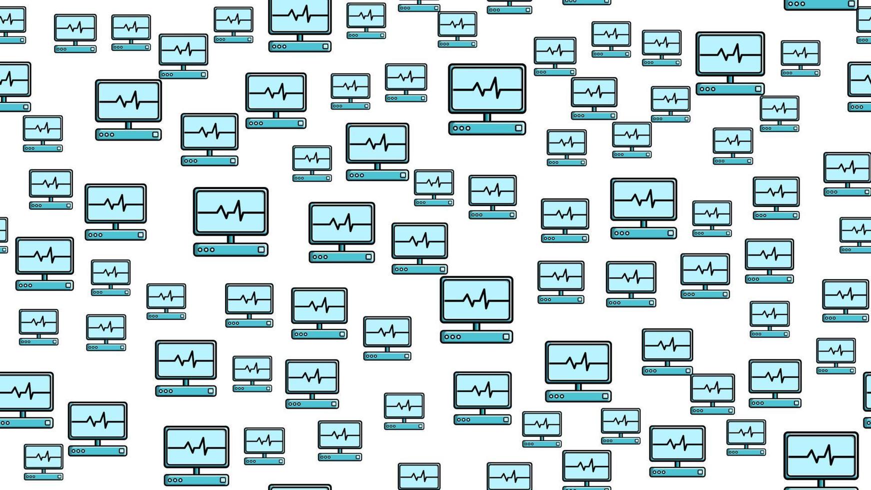 sömlös mönster textur av ändlös repetitiva vetenskaplig medicin med de puls och kardiogram av modern digital bärbar dator datorer med monitorer på en vit bakgrund. vektor illustration