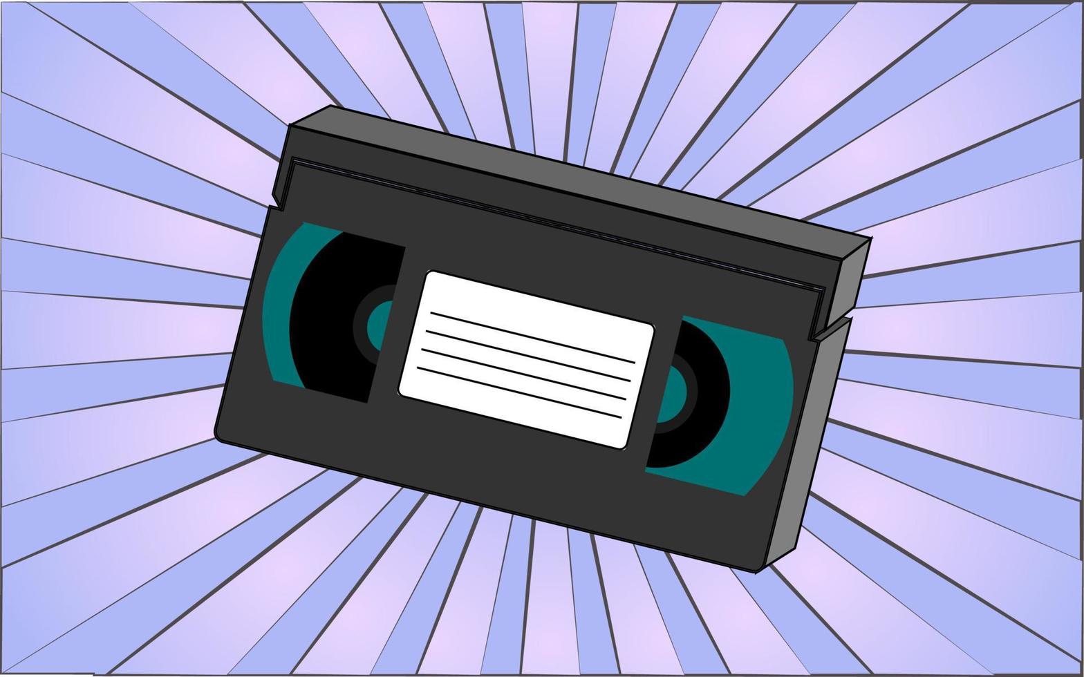 retro gammal antik hipster video kassett från de 70-talet, 80-tal, 90-talet, 2000-talet mot en bakgrund av abstrakt blå strålar. vektor illustration