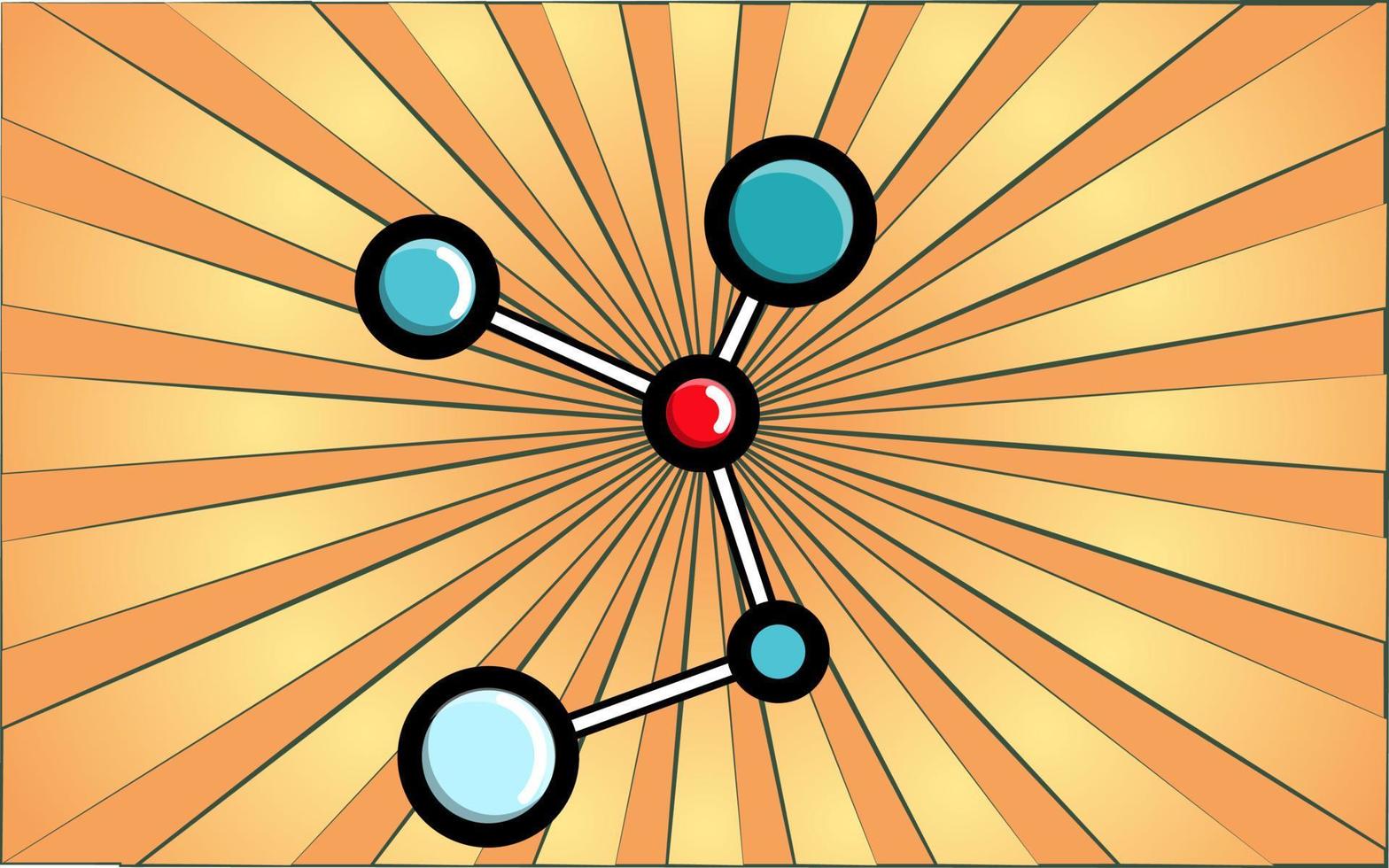 medizinisch-chemisches wissenschaftliches Modell eines Moleküls mit Kernen auf einem Hintergrund abstrakter gelber Strahlen. Vektor-Illustration vektor