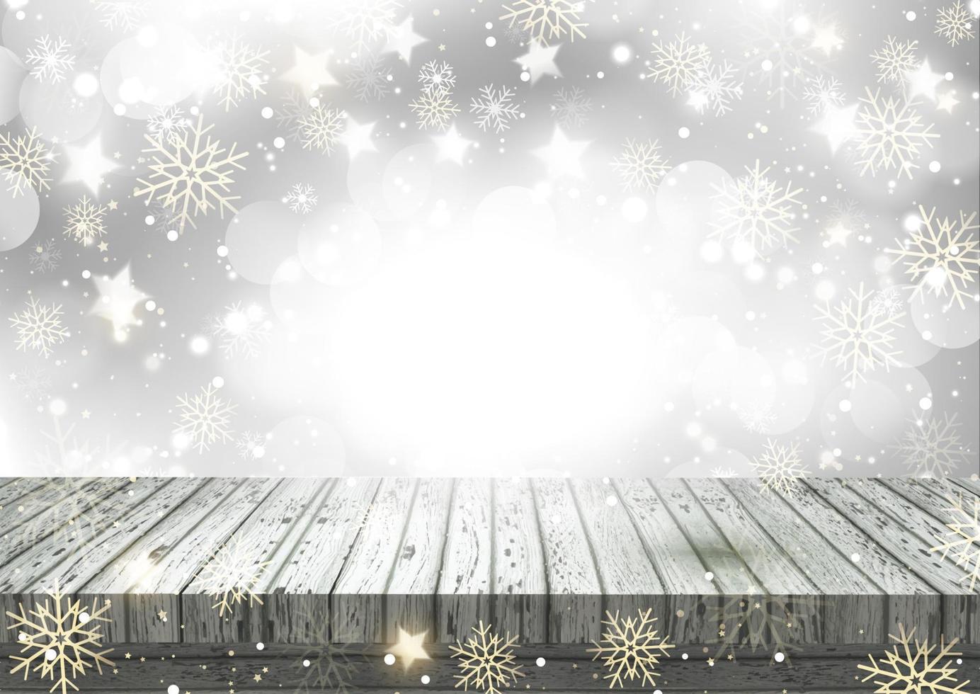 jul bakgrund med trä- tabell mot snöflinga design vektor