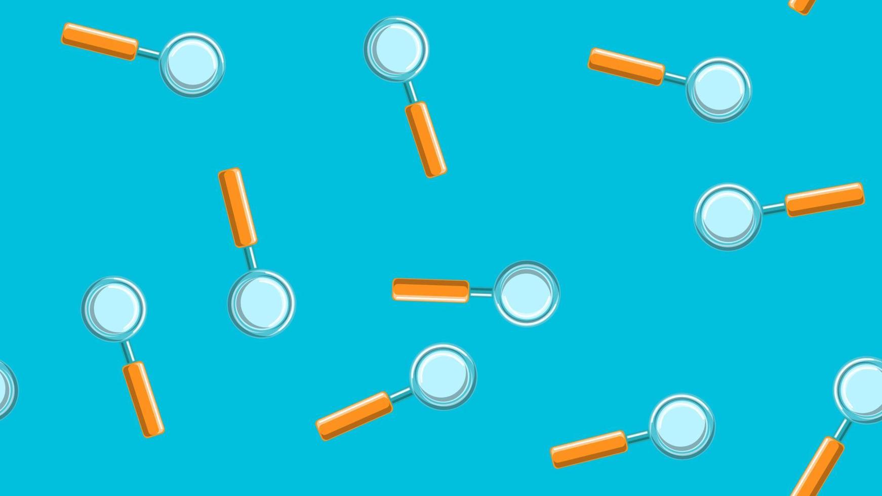 sömlös mönster textur av ändlös repetitiva medicinsk vetenskaplig optisk glas luppar med penna och glas för sökande och lokalisering objekt på blå bakgrund. vektor illustration
