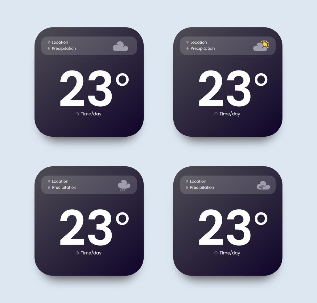 gränssnitt element för väder prognos mobil app. svart ui toolkit vektor illustration.