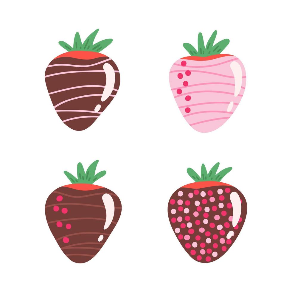 erdbeere im schokoladenset, süße erdbeeren mit schokoladenfondue-snack. Illustration für Druck, Hintergründe, Umschläge und Verpackungen. isoliert auf weißem Hintergrund. vektor