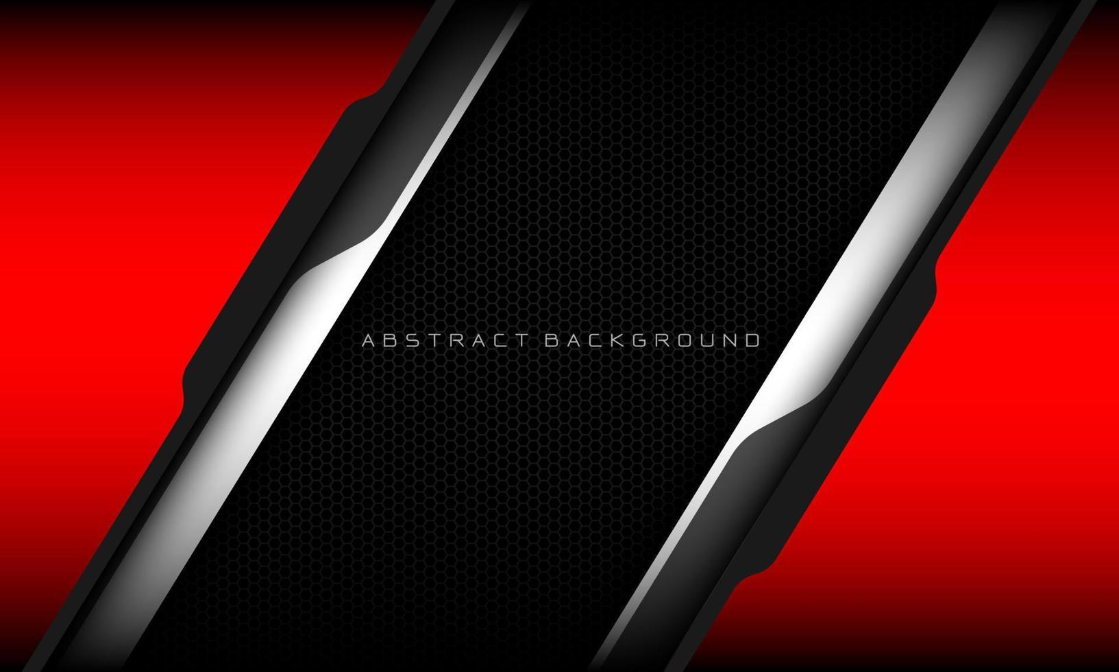 abstrakt metallisk röd linje svart cyber geometrisk linje snedstreck överlappning på svart sexhörning maska mönster design modern lyx trogen teknologi bakgrund vektor