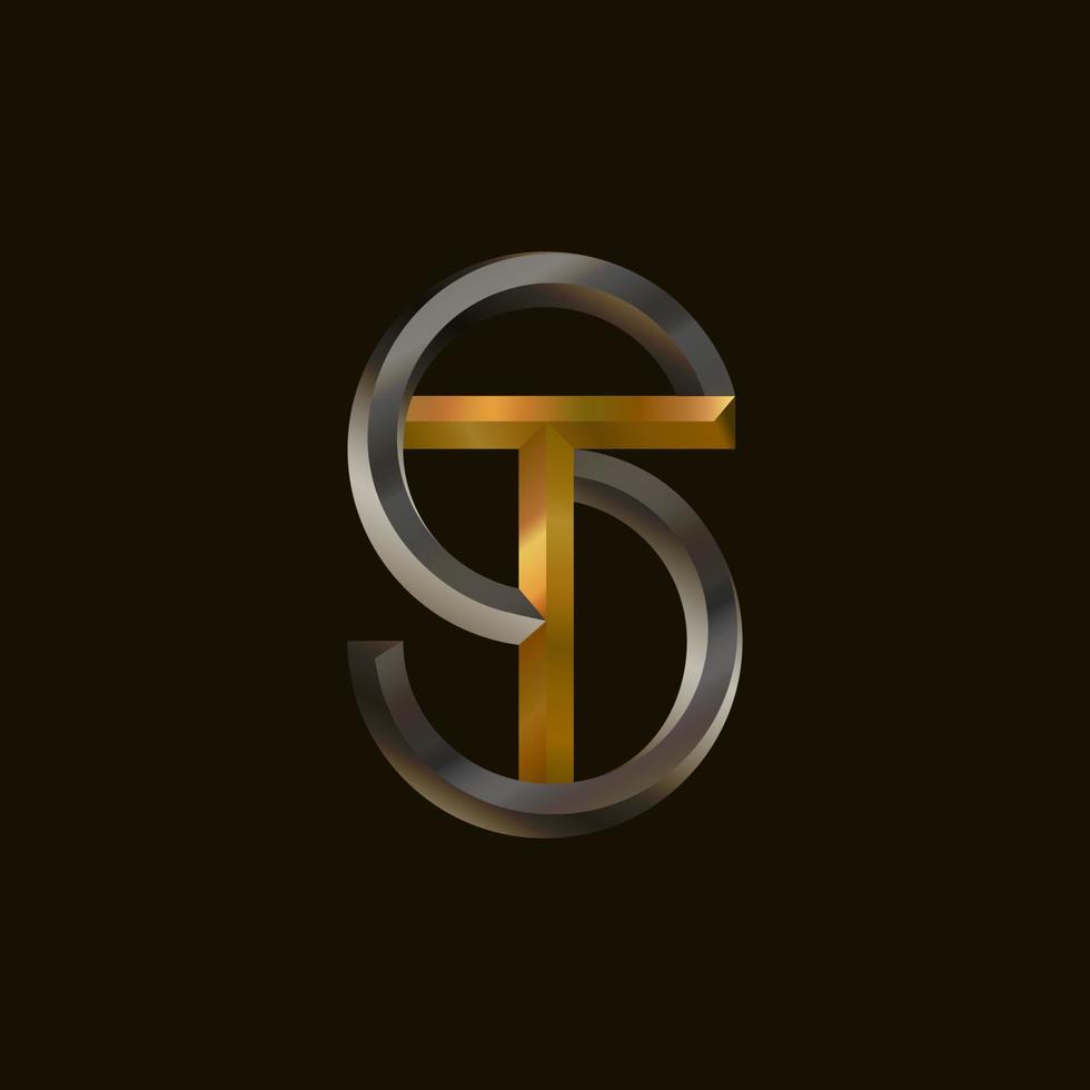 ts-Monogramm-Logo. realistische 3d ts minimalistische initialen in gold und silber, symbol für jedes unternehmen oder geschäft. Vektorillustration auf schwarzem Hintergrund vektor