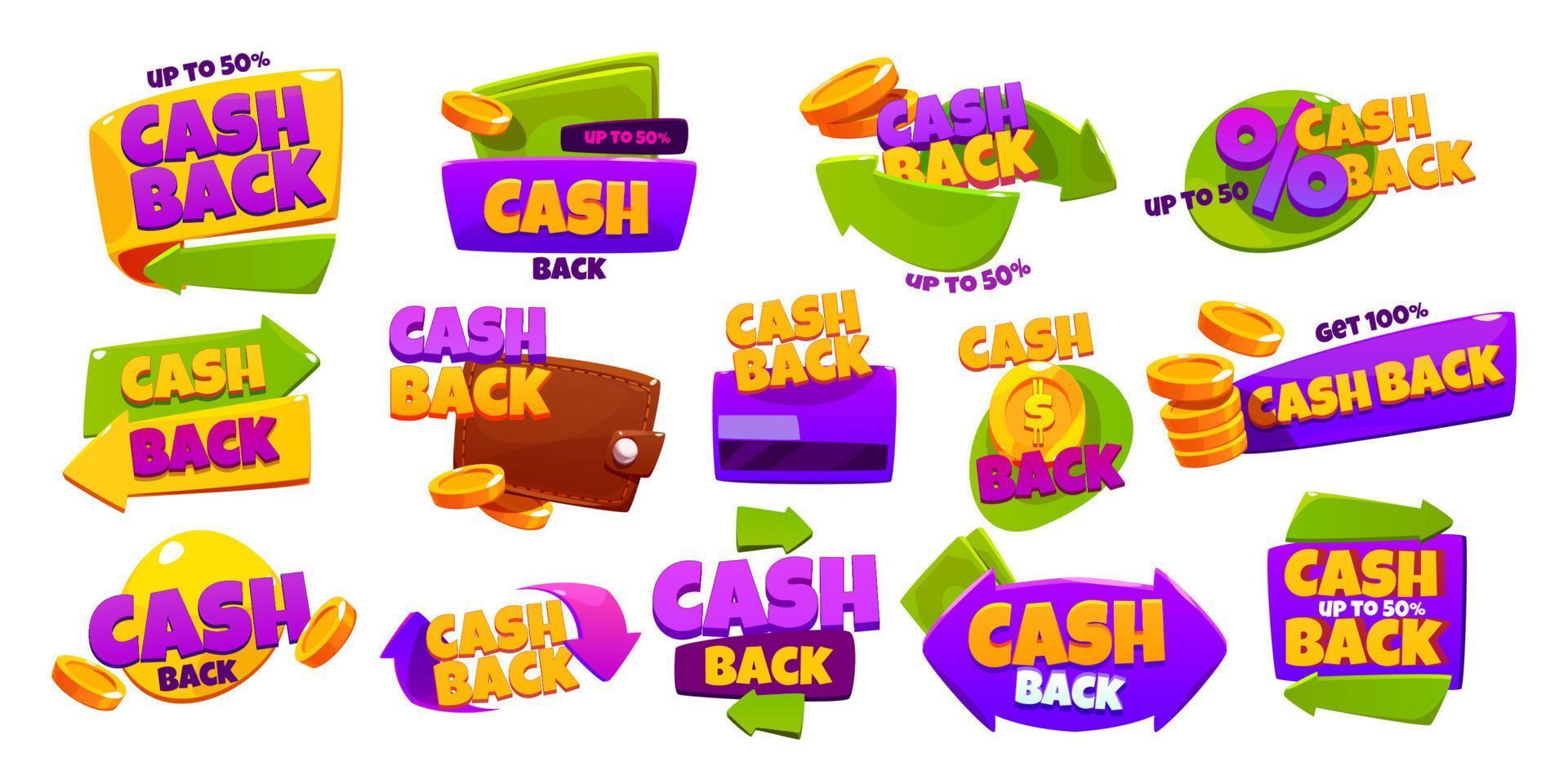 Symbole für Cash-Back-Angebote. Konzept der Geldrückerstattung vektor