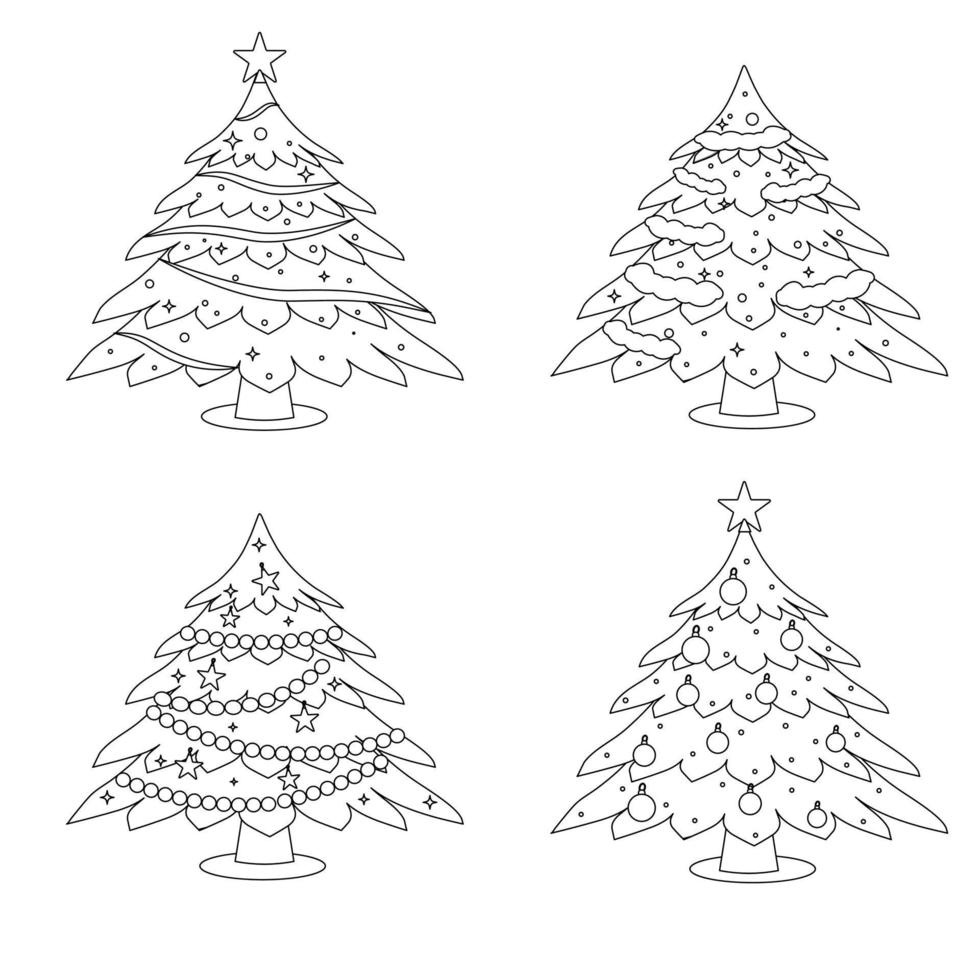 sammlung von weihnachtsbäumen im stil der linie. Vektor-Illustration vektor