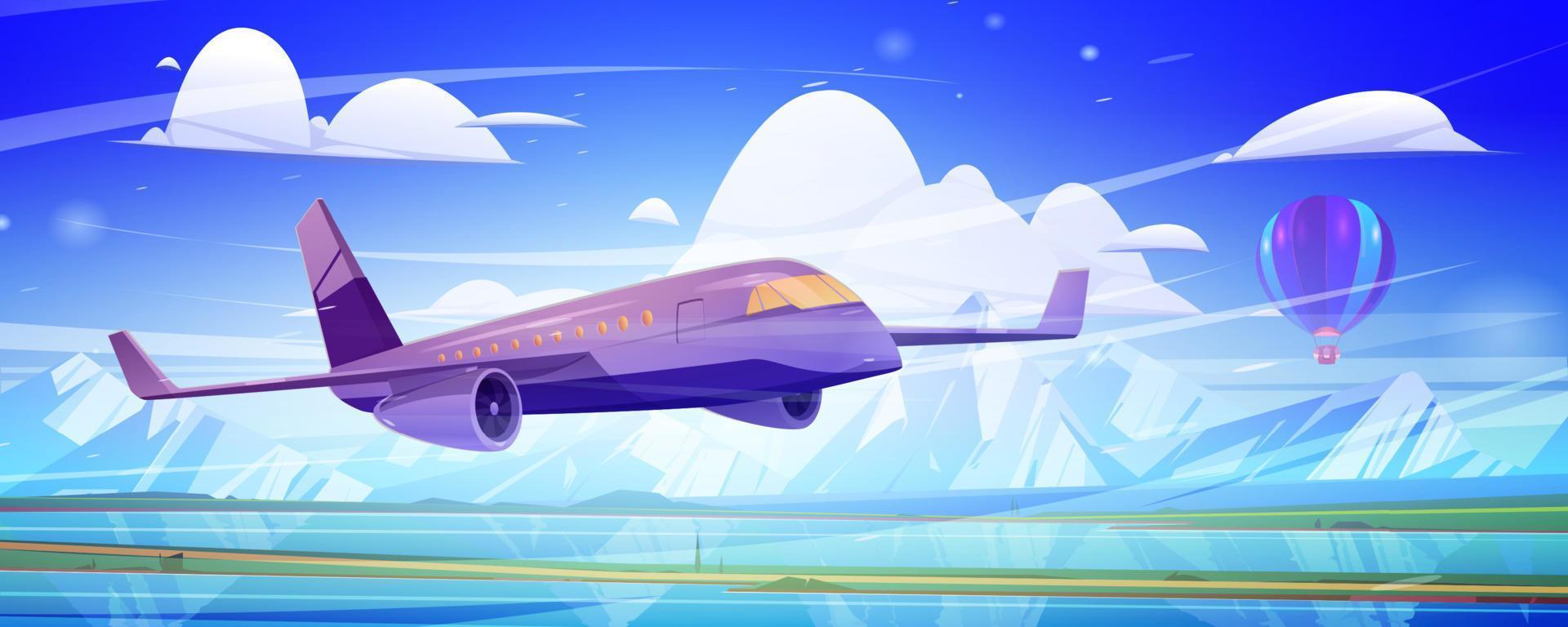 Flugzeug fliegt im blauen Himmel mit Wolken vektor