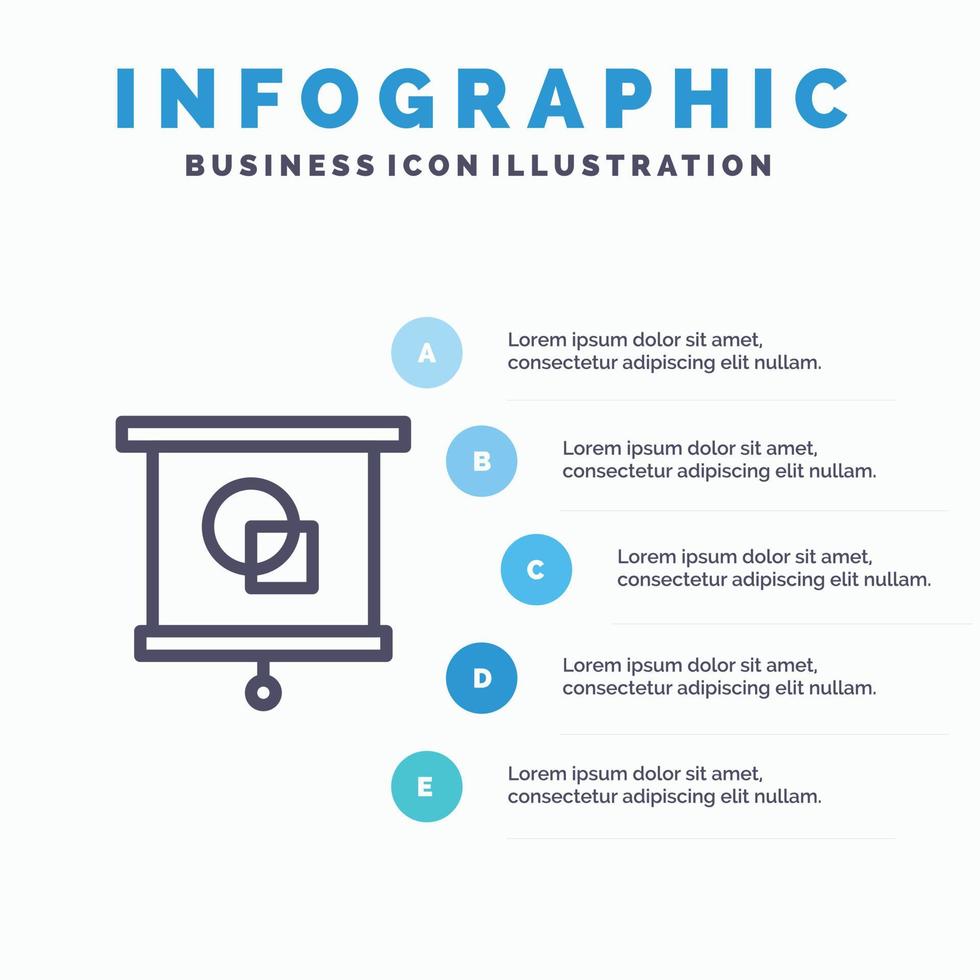 enhet utbildning projektor skola linje ikon med 5 steg presentation infographics bakgrund vektor