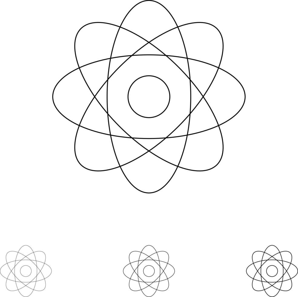 Atom-Biochemie-Chemie-Labor Fett und dünne schwarze Linie Symbolsatz vektor