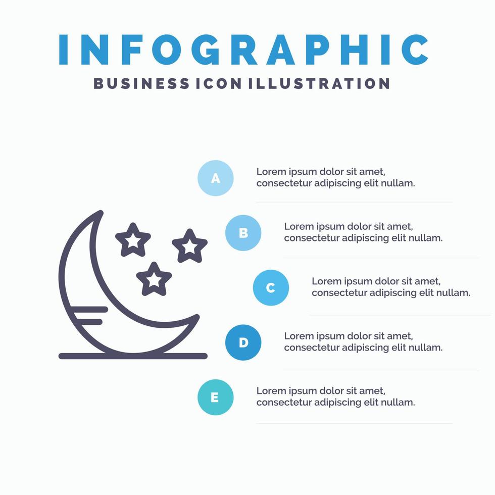 måne moln väder linje ikon med 5 steg presentation infographics bakgrund vektor