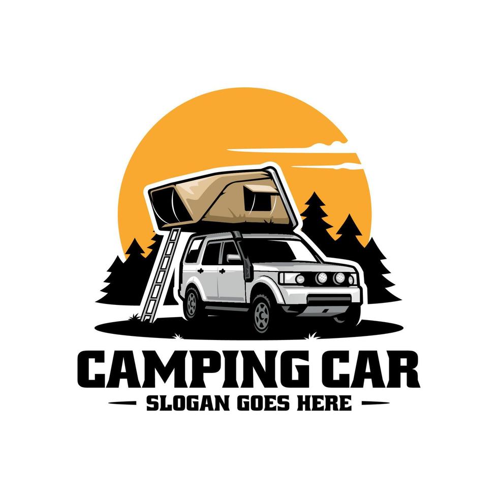 camping bil med tak topp tält logotyp vektor