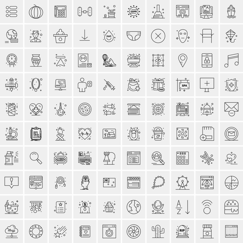 packa av 100 universell linje ikoner för mobil och webb vektor