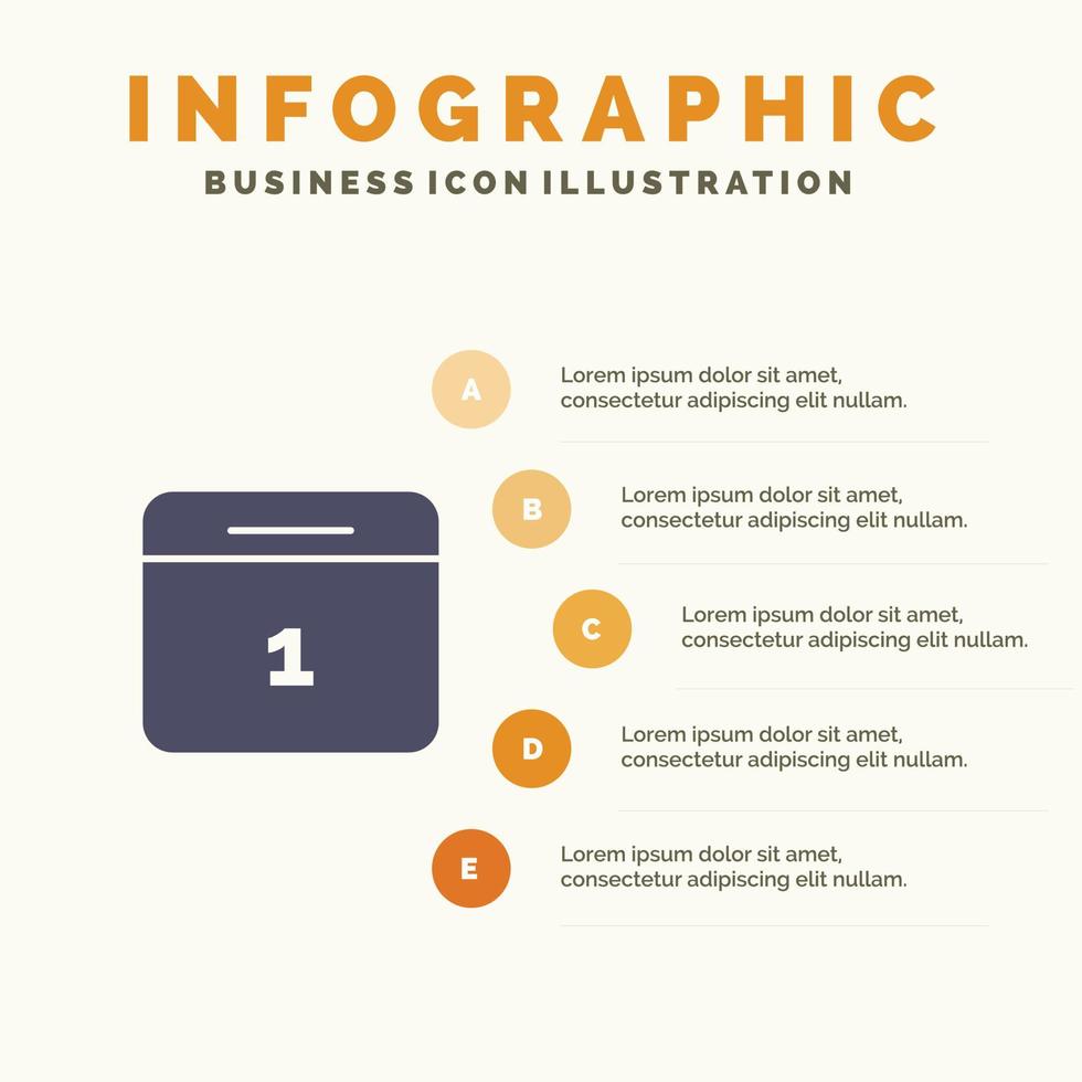 Kalenderdatum Monat Tag festes Symbol Infografiken 5 Schritte Präsentationshintergrund vektor