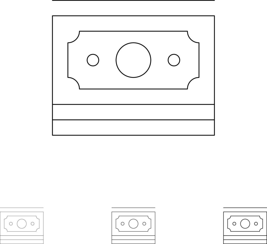 kontanter dollar pengar motivering djärv och tunn svart linje ikon uppsättning vektor